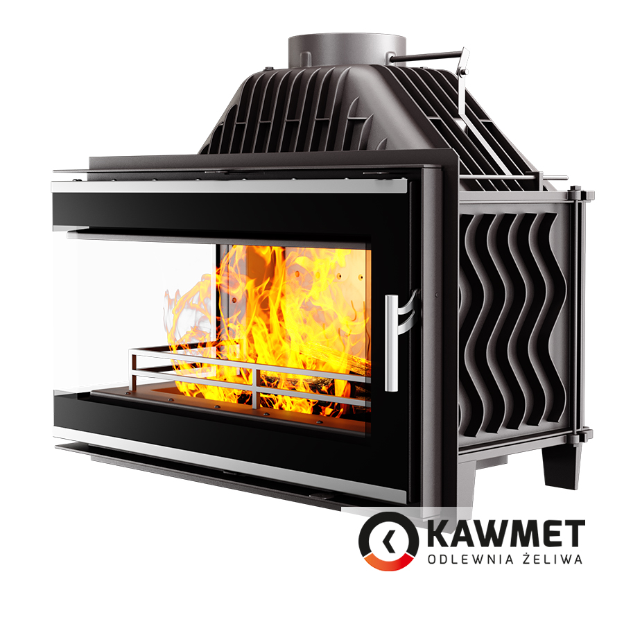 Каминная топка KawMet W16LB 14.7 кВт с угловым левым стеклом без рамы